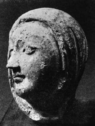 Figure in Stucco: Head of Monk Bhikṣu, Bāgh Gaï, Hadda