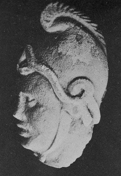 Figure in Stucco: Head of Warrior, Bāgh Gaï, Hadda