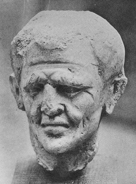 Figure in Stucco: Head of Monk Bhikṣu, Bāgh Gaï, Hadda