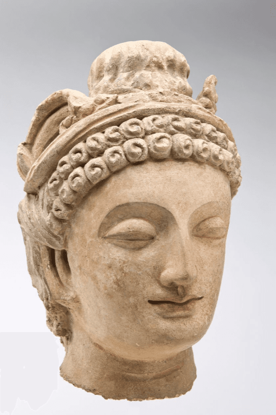 Figure in Stucco: Head of Bodhisattva, Haḍḍa, lost location, Hadda
