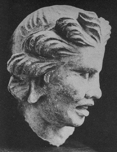 Figure in Stucco: Head of Warrior, Tapa-i Kafarihā, Hadda