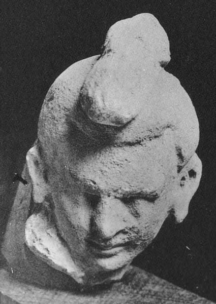 Figure in Stucco: Head of Monk Bhikṣu, Novice with a lock of hair, Tapa-i Kafarihā, Hadda