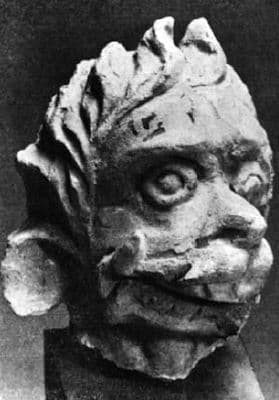 Figure in Stucco: Head of Demon, Tapa Kalān, Hadda