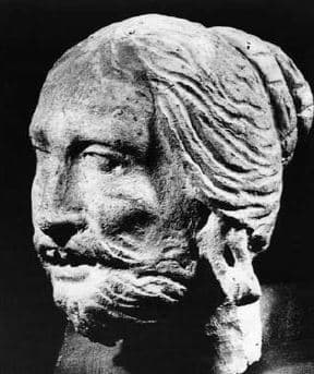 Figure in Stucco: Head of Demon, Tapa Kalān, Hadda