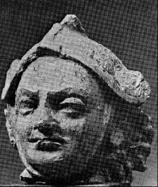 Figure in Stucco: Head of Warrior, Tapa Kalān, Hadda