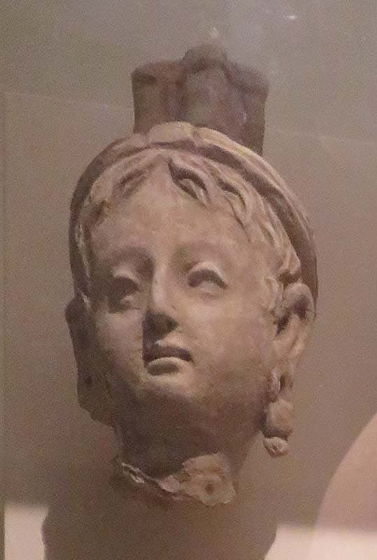 Figure in Stucco: Head of goddess Hāritī topped by the City, Tapa Kalān, Hadda