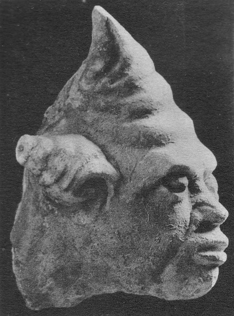 Figure in Stucco: Head of Demon, Tapa Kalān, Hadda