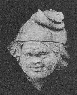 Figure in Stucco: Head of Warrior, Tapa Kalān, Hadda