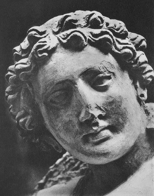 Figure in Stucco: Bust of Genius with Flowers, Tapa Kalān, Hadda