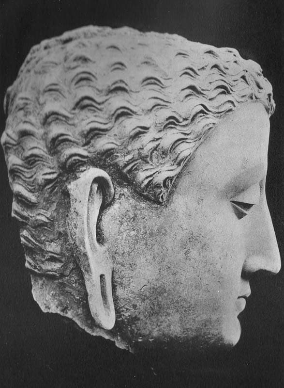 Figure in Stucco: Head of Buddha, Tapa Kalān, Hadda