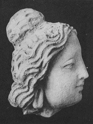 Figure in Stucco: Head of Brahma or young brahman, Tapa Kalān, Hadda
