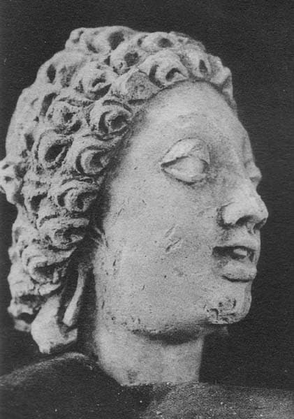 Figure in Stucco: Head of Brahma or young brahman, Tapa Kalān, Hadda