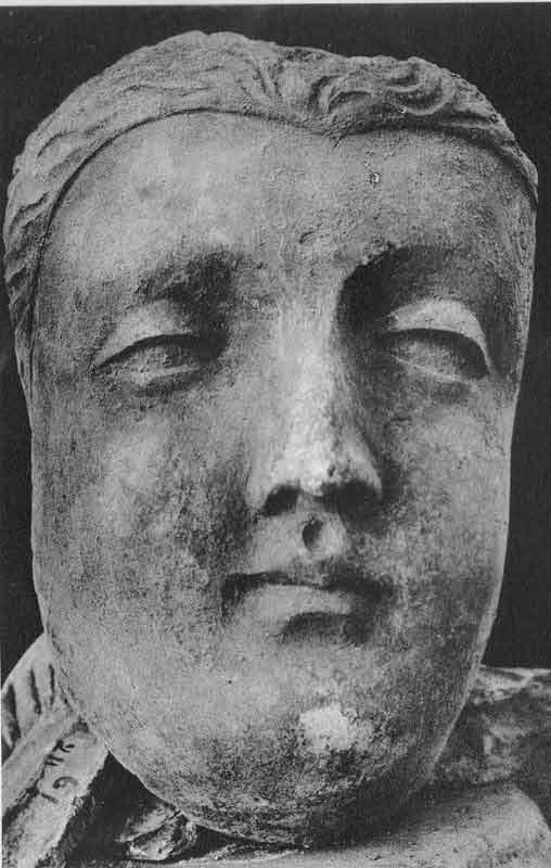 Figure in Stucco: Head of Buddha, Tapa Kalān, Hadda