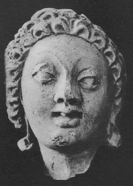 Figure in Stucco: Head of Brahma or young brahman, Tapa Kalān, Hadda