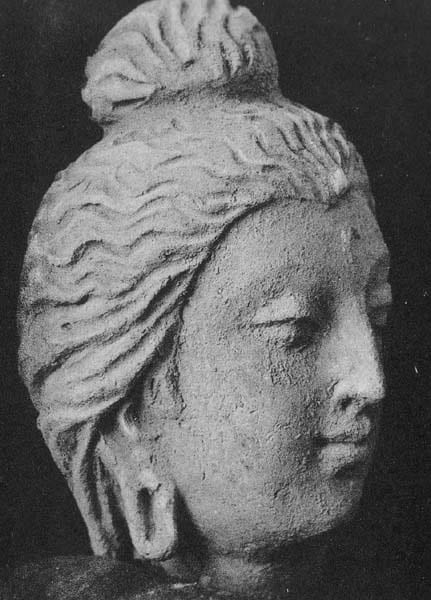 Figure in Stucco: Head of god Brahma or a young brahman, Tapa Kalān, Hadda