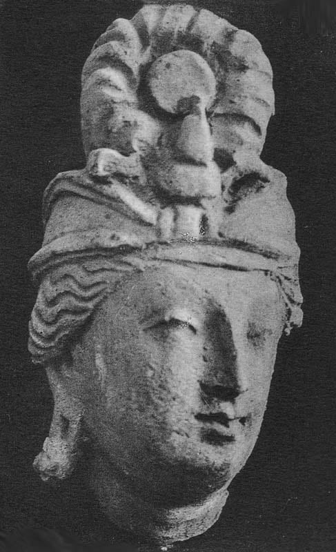 Figure in Stucco: Head of god Indra or a Bodhisattva, Tapa Kalān, Hadda