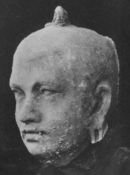 Head of Monk Bhikṣu, Novice with a lock of hair