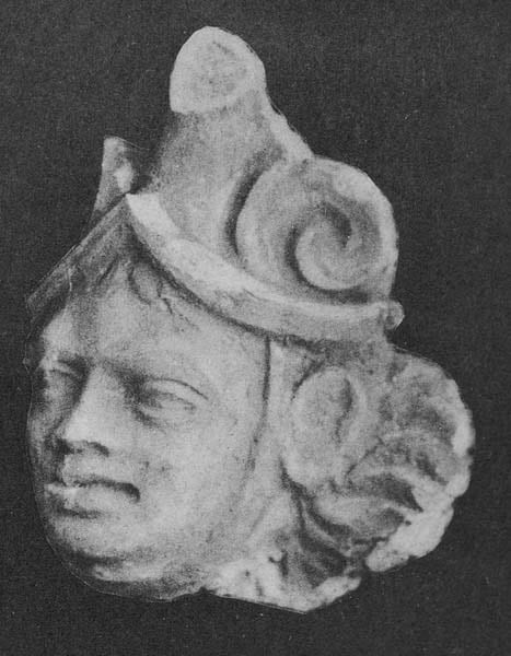 Figure in Stucco: Head of Warrior, Tapa Kalān, Hadda