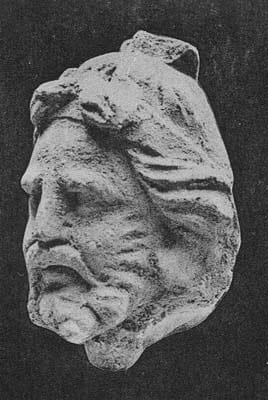 Figure in Stucco: Head of Brahman, Tapa Kalān, Hadda