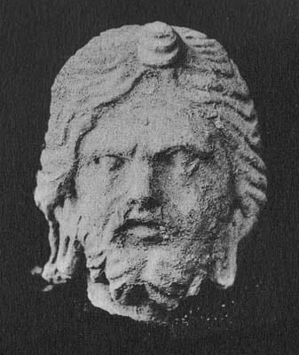 Figure in Stucco: Head of Brahman, Tapa Kalān, Hadda