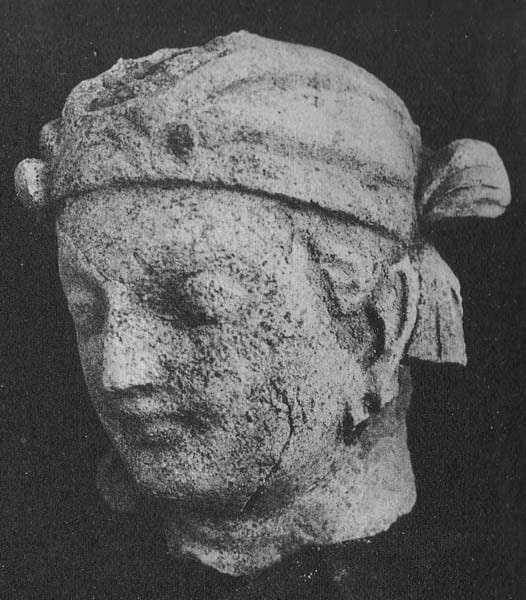 Figure in Stucco: Head of god Indra or a Bodhisattva, Tapa Kalān, Hadda