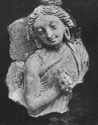 Figure in Stucco: Bust of god Brahma or a young brahman, Tapa Kalān, Hadda